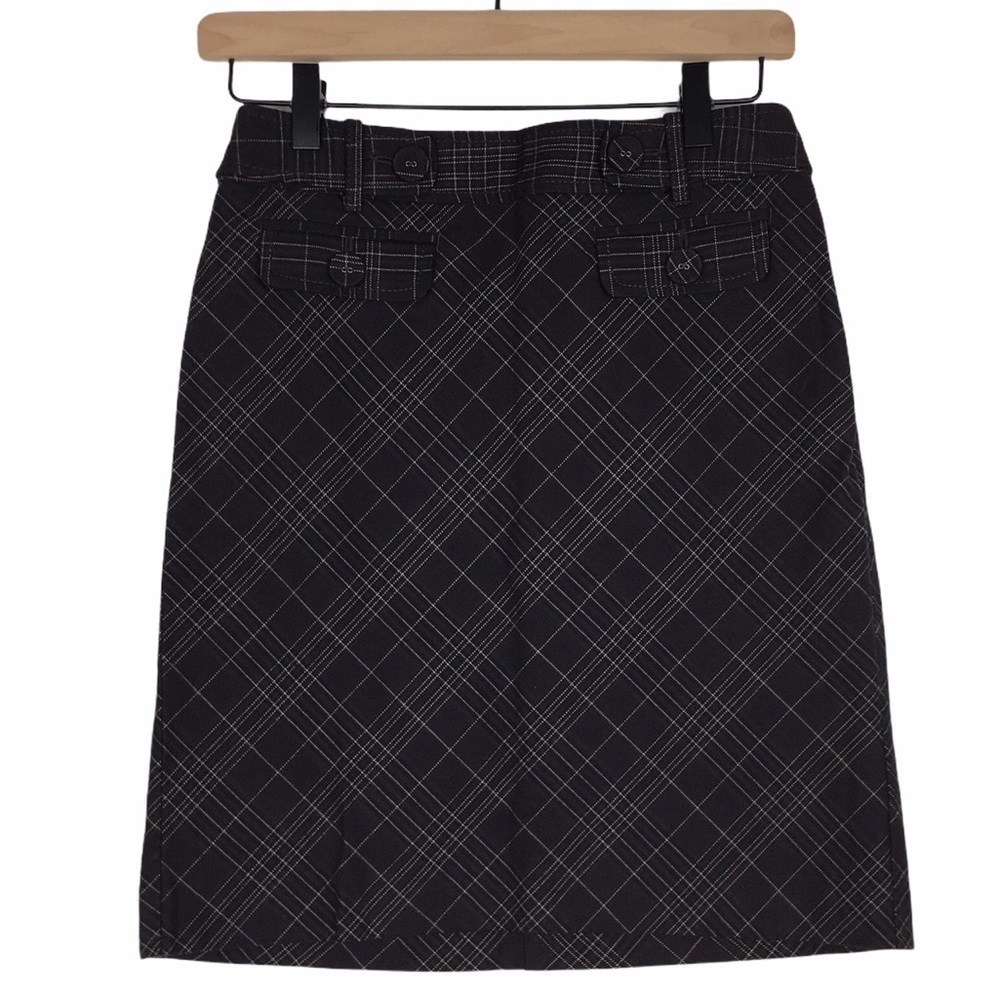 ANN TAYLOR Pencil Skirt Plaid Petite Buttons Dark Academia Schoolgirl Size 00P - Picture 8 of 8